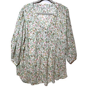 Rose + Olive Women's Tunic Blouse Plus 1X Floral Ditsy Boho Chiffon capsule work